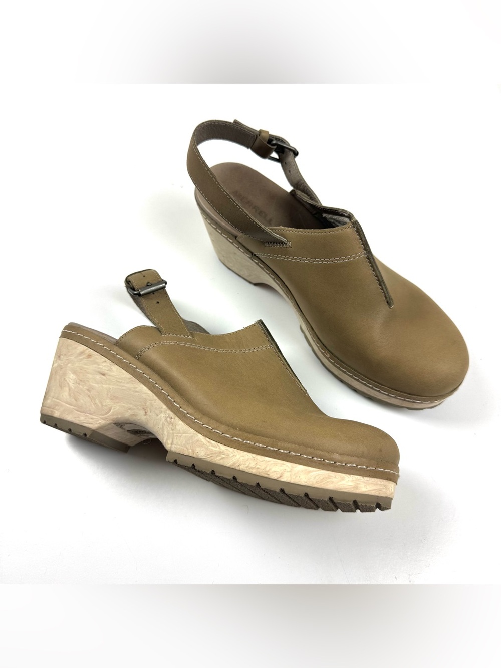 Merrell Women’s Halendi Backstrap Clogs US Size 9 Tan Mule Slide Slip On Leather